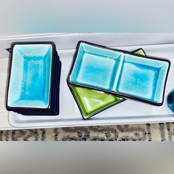 NWOT Blue Glazed Kiln Dual Sauce Bowls and Sake Kit - Picture 4 of 4